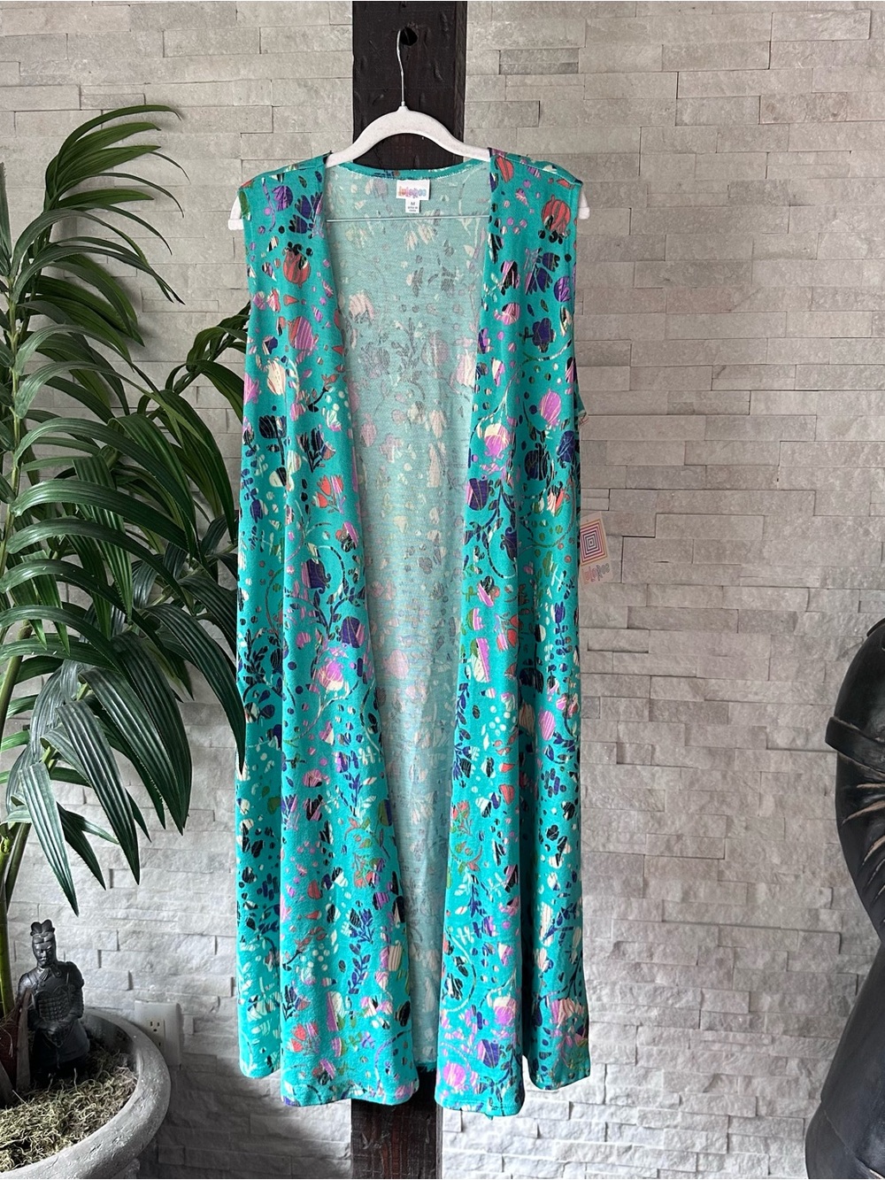 Lularoe Turquoise Multicolor Floral “Joy” Open Duster Cardigan M New Tags
